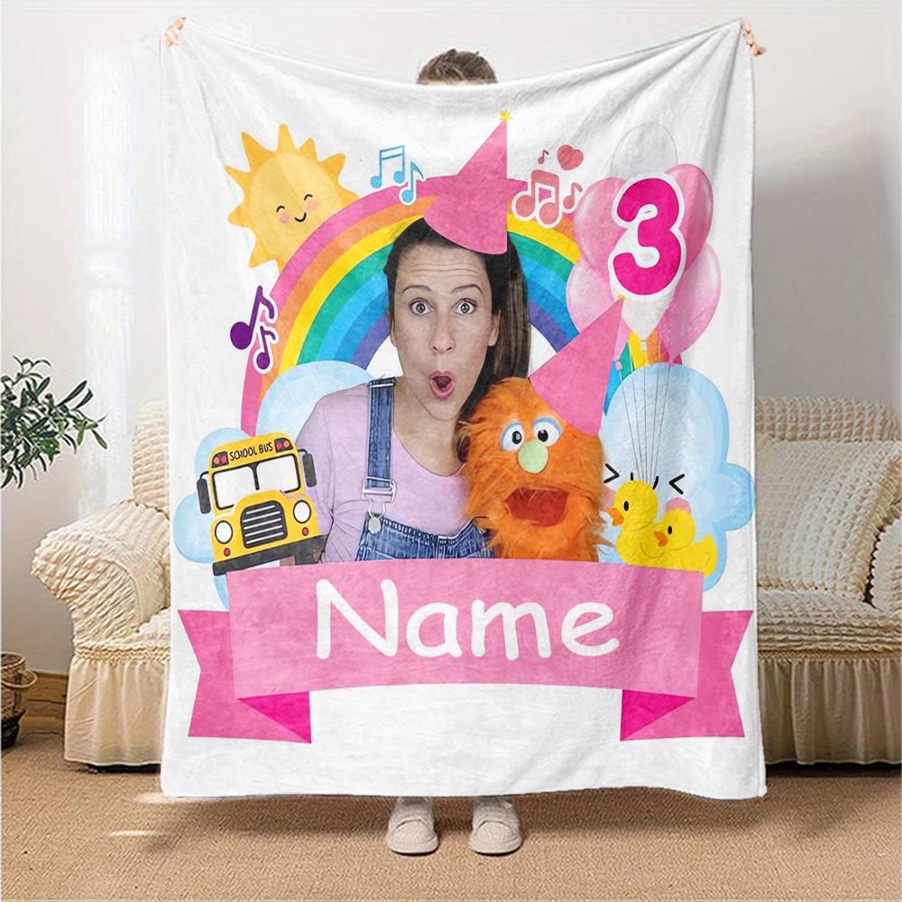 Custom Name Ms. Rachel Theme Printed Blanket - Perfect for Couch, Bed, Travel & Outdoor Use | Machine Washable, Cozy & Durable.