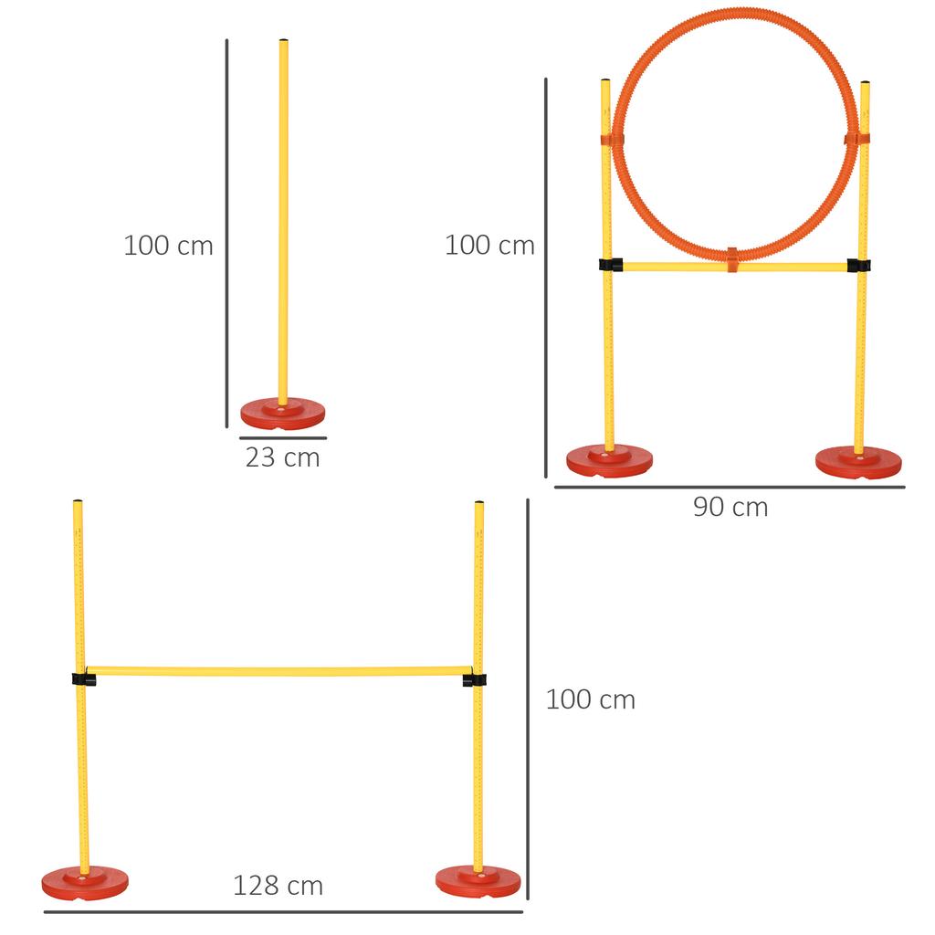 Agility Dog Set 3 Exercises: Slalom, Obstacles, Ring, for Dog Training, Portable, 2.5 kg, Yellow and Red