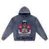 DTG Print Knitted Denim Zip-Up Hoodie Greed Brother Print Zipper Hoodies  