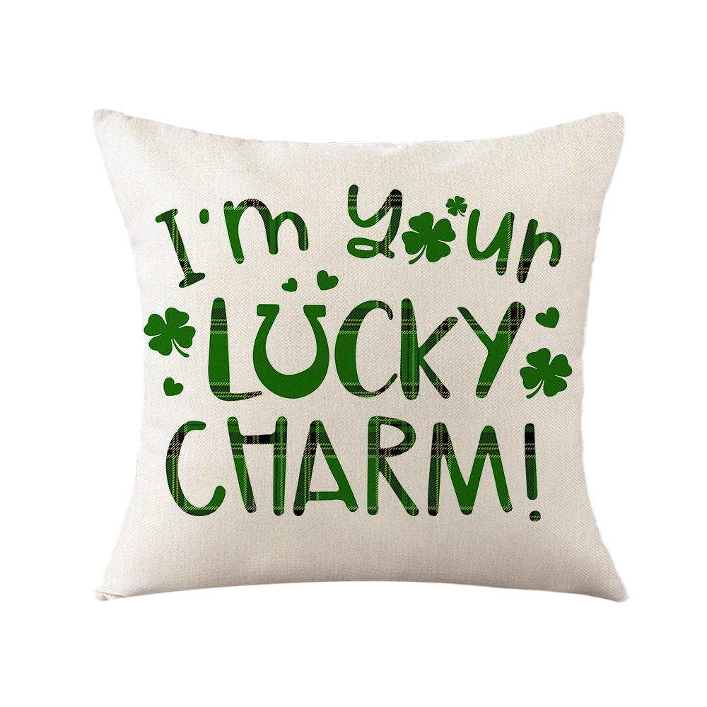 St. Patrick's Day Pillow New Plaid Clover Plant Print Pillow Sofa Cushion Linen Pillow Cover