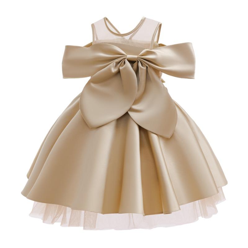 Vestido de Princesa de Satén Champagne para Niñas Vestido de Fiesta de Cumpleaños