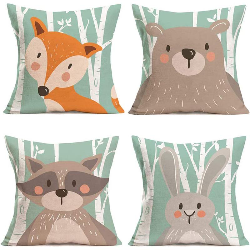 Super Cute Cartoon Linen Pillow Case Digital Printed Cushion Sofa Bed Pillow Simple