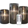 GenSwin Gray Glass Flameless Led Candles Battery Operated with Timer and 10-Key Remote, Real Wax Warm Light Candles Flickering for Wedding Festival