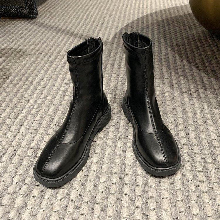 Women's Short Boots 2025 Autumn Edition Autumn New Style French Round Head Back Zipper Chelsea Skinny Boots Short Boots