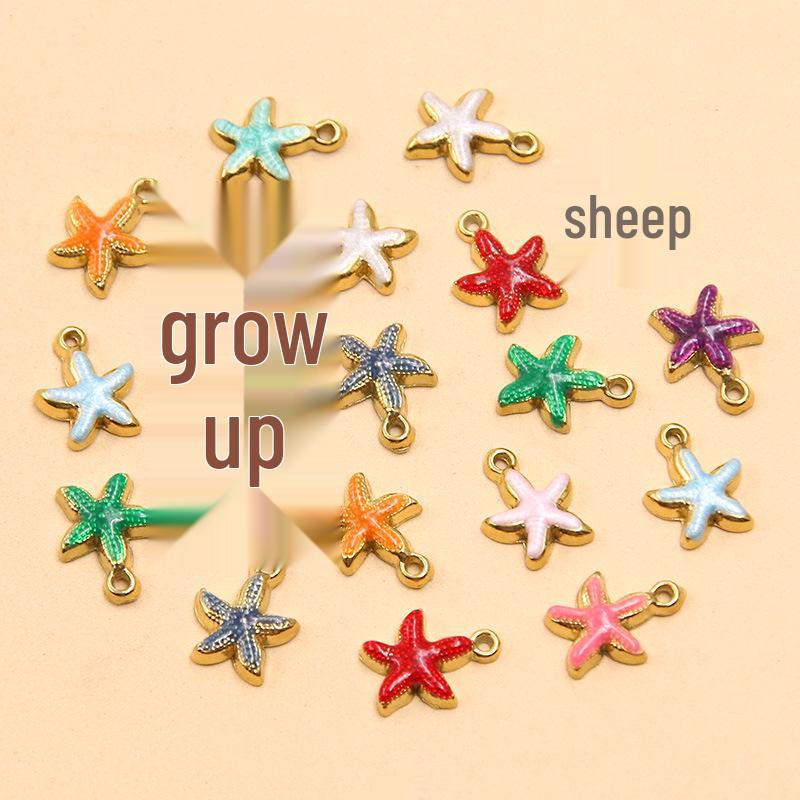 10-Color Stainless Steel Enamel Starfish Pendant (10x12mm) for DIY Jewelry and Keychains