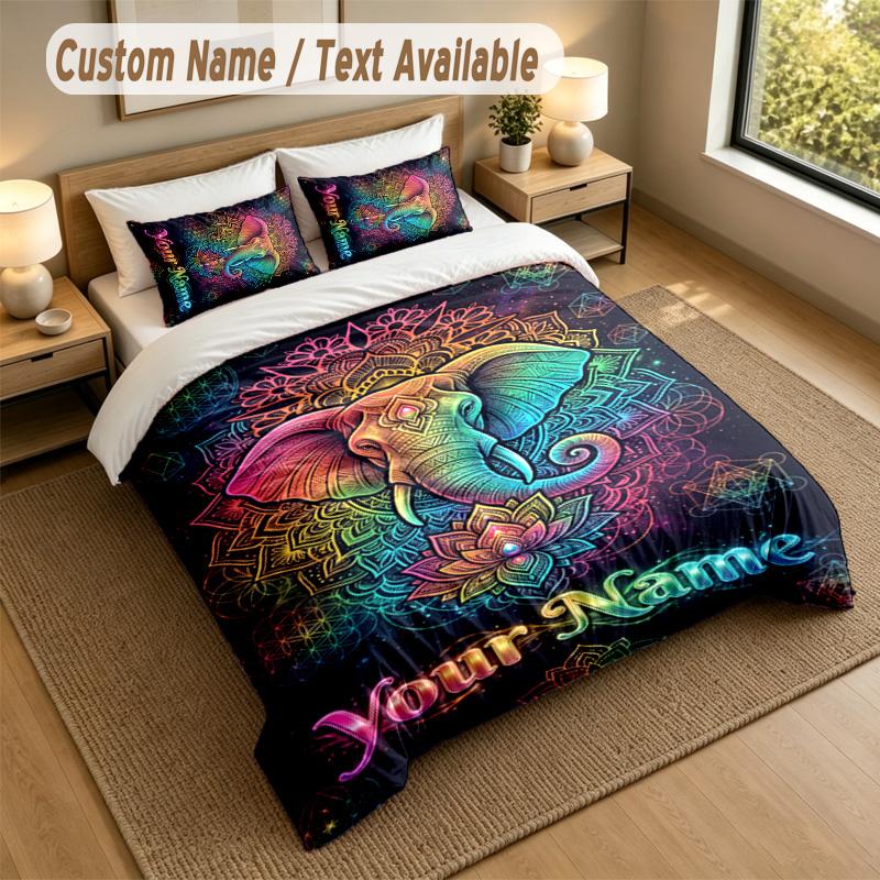 Set Biancheria da Letto Personalizzato a Tema Elefante 3 Pezzi Testo e Nome Personalizzati 1 Lenzuolo 2 Federe Biancheria da Letto per la Casa 1 pezzo