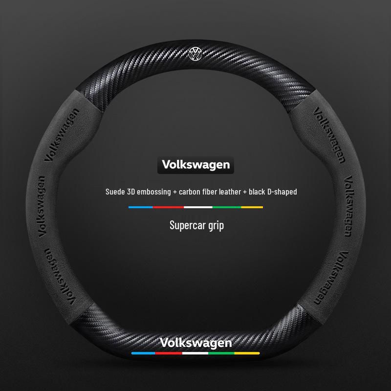 Volkswagen Golf Steering Wheel Cover for 2010-2023 Models: Suede & Carbon Fiber, Compatible with R-Line & 8th Generation