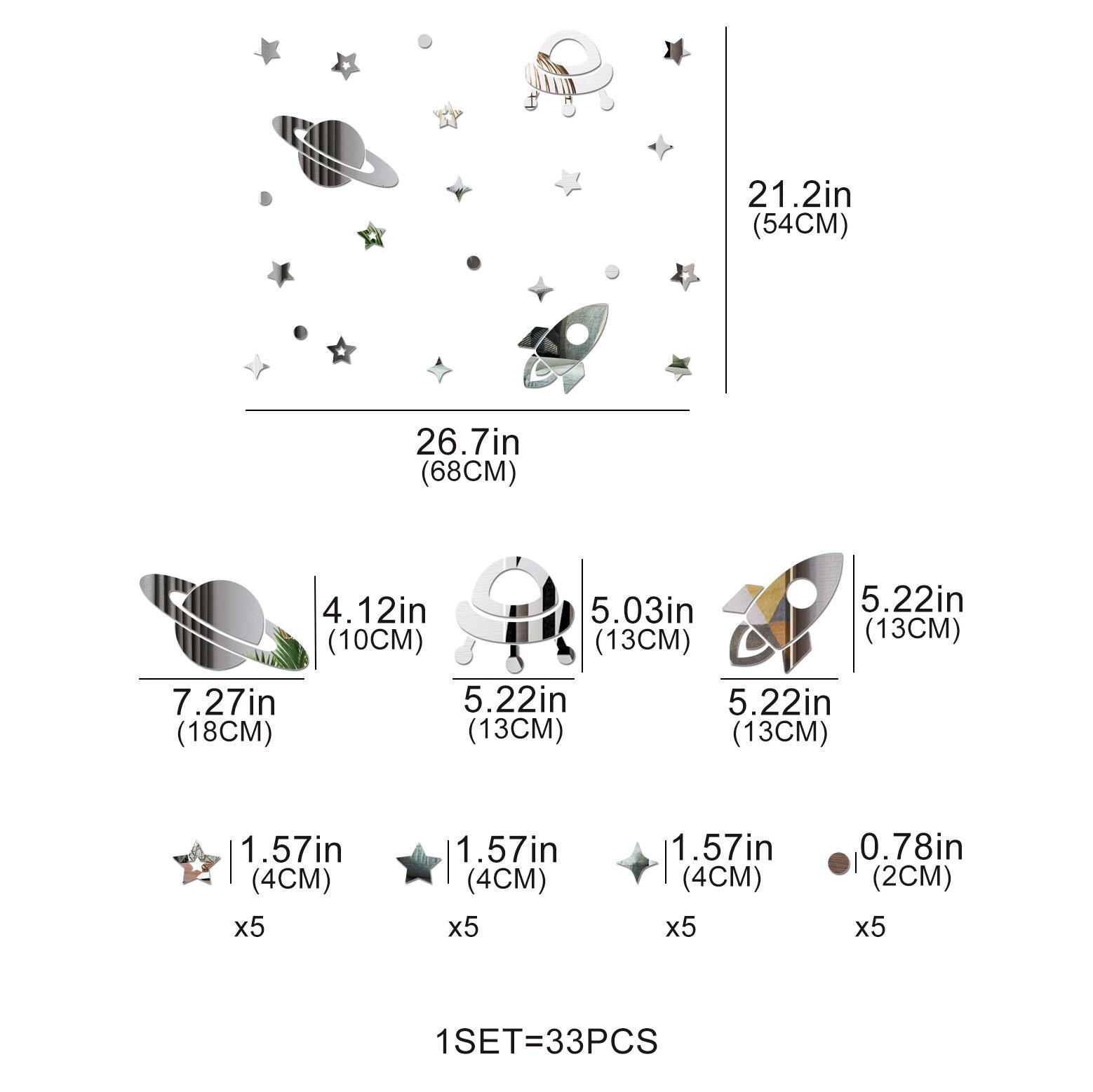 

33 шт. Планета 3D Зеркальные Наклейки на Стену Акриловые Космические Наклейки Вселенная Звезды Обои Самоклеящиеся Для Детской Комнаты Домашний Декор серебряный