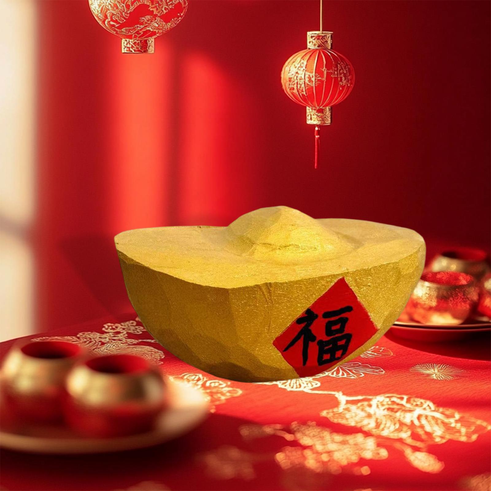 

Ingot Decor Charm Ornament Feng Shui Figurine, Yuan Bao for Bookshelf, New Year Housewarming Gift Scene Setting Tabletop Display