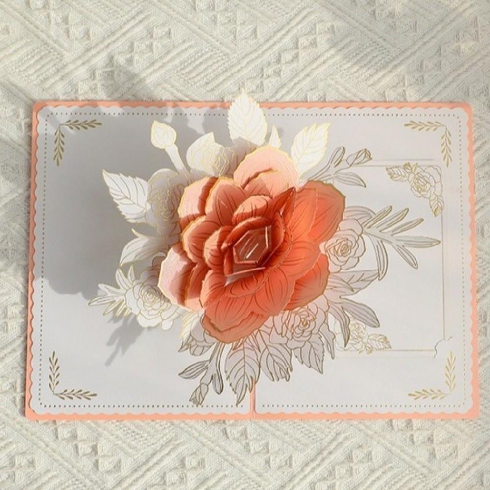 Paper Sculpture 3D Flower Greeting Card Elegant Romantic Wedding Card  Valentines Day