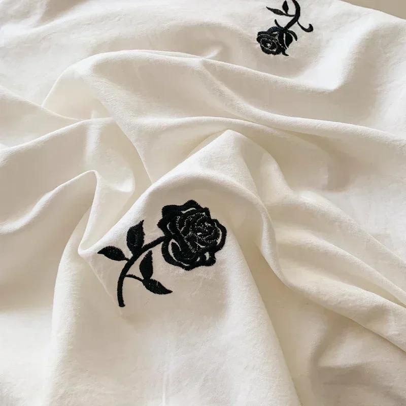 3/4PCS Rose Embroidered Duvet Cover Set (1*Duvet Cover + 2*Pillowcase, Without Core), Princess Style Lace Bedding Sheet Sets