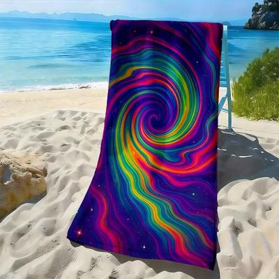 Rainbow Swirl Galaxy Star Space Print Beach Towel Quick Dry Sandproof Towel Trippy Psychedelic Summer Beach Travel Towel