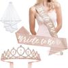 Fashion Bride To Be 4-piece Set Bride Crown Headband Shoulder Strap for Wedding Bridal Shower WB012