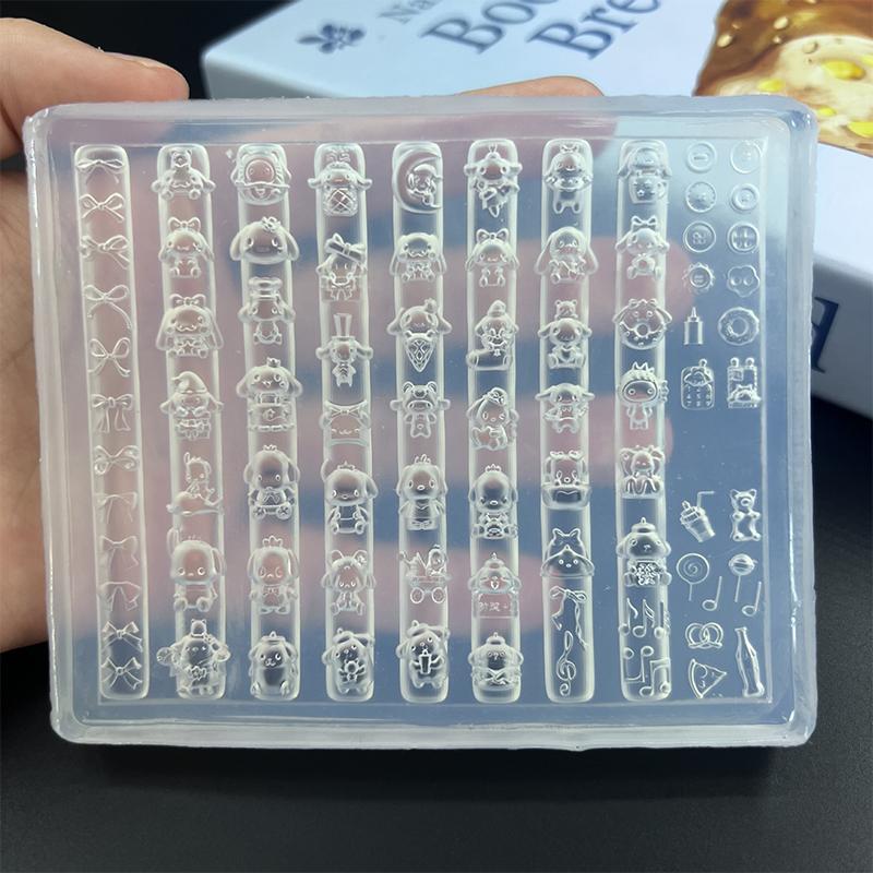 3D Transparent Silicone Nail Mold Kawaii Cartoon Hello Kitty Pochacco Bow Nails Templates For Diy Nail Art Decor Nail Charms