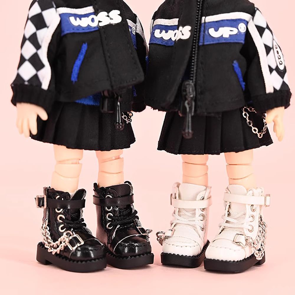 ISHR Obitsu 11 OB11 Doll Body Shoes Boots Motorcycle Boots with Strap and Chain 3 Colors Black