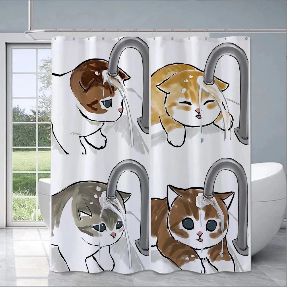 Cute Animal Characters Waterproof Shower Curtain - Fun and Whimsical Design with Cats,Sharks &Seals for a Playful Bathroom Decor
