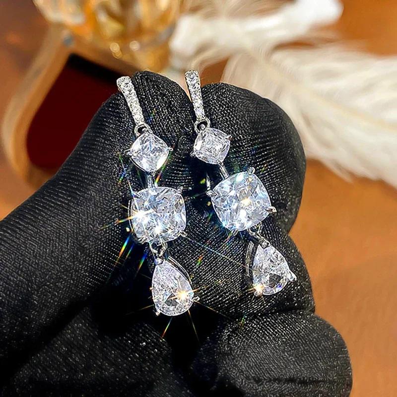 Aesthetic Cubic Zirconia Dangle Earrings for Women Crystal Ear Hanging Accessories Wedding Party Trendy Zircon Wholesale