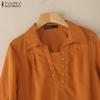 ZANZEA Women Turn Down Collar Solid Color Casual 3/4 Sleeve Blouse