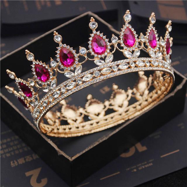 Bride Royal Purple Crystal Queen King Tiaras and Crowns Bridal Pageant Diadem Head Ornament Wedding Hair Jewelry Accessories