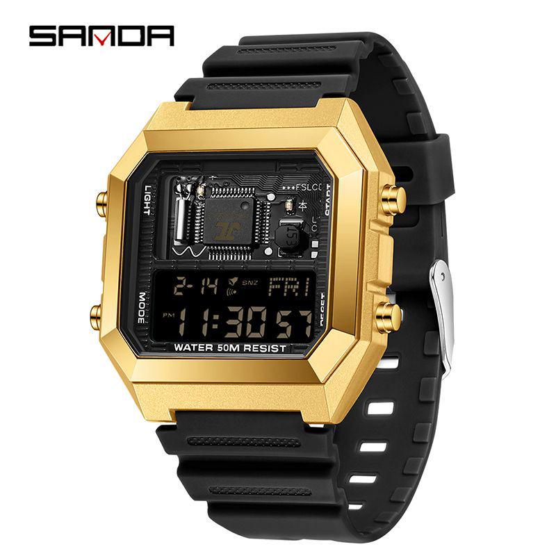 Sanda Luminous Waterproof Teen Alarm Watch - Square Electronic Sports Countdown Timer