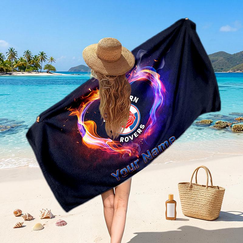 Blackburn Rovers FC Custom Beach Towel, Personalized Name Text Print, Football Logo Soft Quick‑Dry Towel Holiday Gift