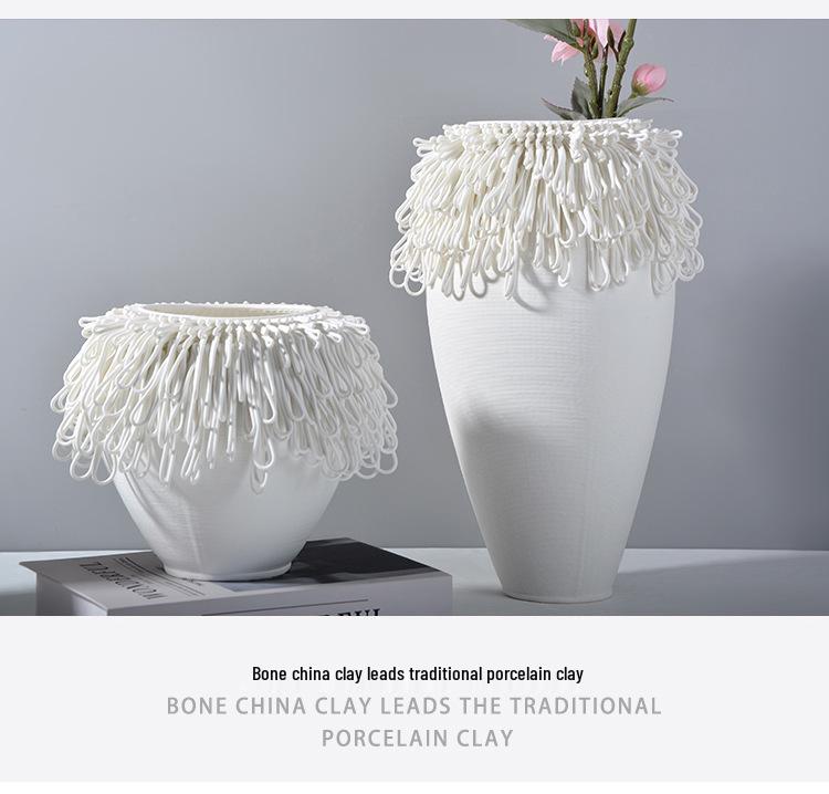 Modern Minimalist 3D White Ceramic Vase: Elegant Living Room Decoration and High-End Flower Container