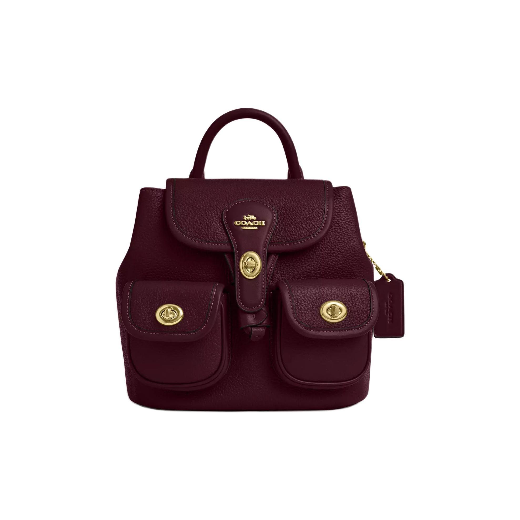 

COACH Hadley 23 Gold Accessories Exquisite Pebble Grain Smooth Leather Backpack Medium Women backpack Deep-Burgundy CBH09-IMORX Basic Set (Bag+Dust Bag)