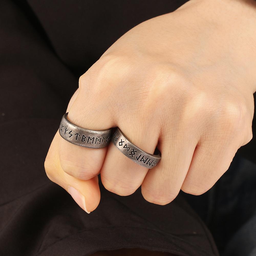 Modestil Männer Doppelbuchstaben Runenwörter Odin Nordische Wikinger Amulett Ringe Schmuck