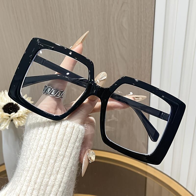 Chic Oversized Square Frame Clear Lens Glasses - Vintage-Inspired, Blue Light Blocking, Fashion Accessory for Women