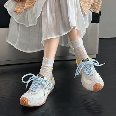 Ballet Women's Lace-up Matte Leather Spring and Summer New Fashion Retro Color Matching Soft-soled Casual Sports Shoes