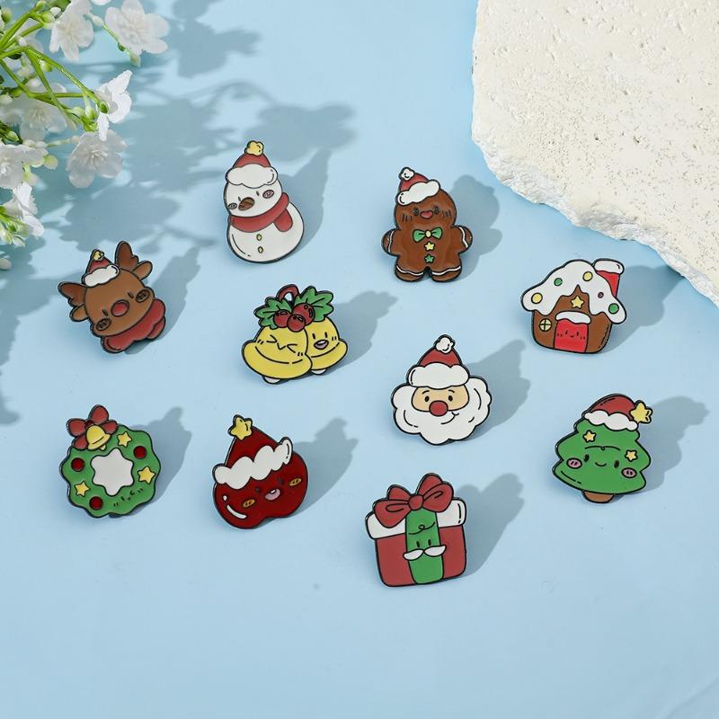 10pcs Cartoon Broochs Set Christmas Tree Reindeer Christmas Brooch Santa Claus Metal Badge Couple Pin Cute and Unique Accessory