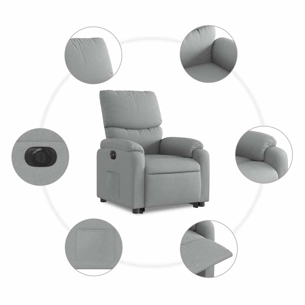 Electric Recliner Chair with Rising Function Light Grey Fabric