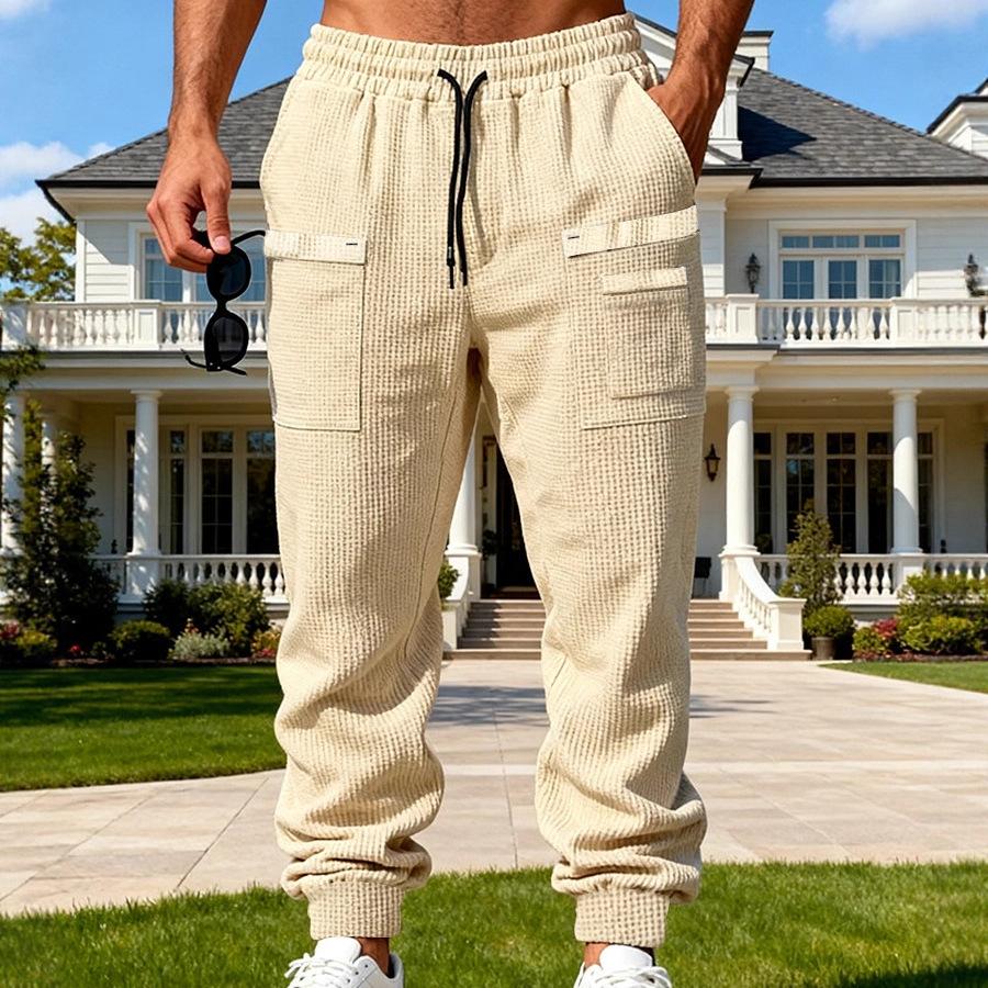 Spring/Autumn Men's Relaxed Fit Waffle Weave Casual High-Street Outdoor Sports Commuter Hip-Hop Workwear Breathable Sweatpants