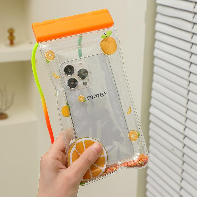 Universal Cartoon Phone Waterproof Bag Touchscreen Swimming Phone Case With Lanyard оранжевый