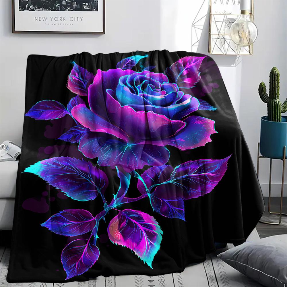 Rose Print Flannel Blanket, High Quality Comfortable for All Seasons, Home Decor, Warmth and Comfort, Perfect for Christmas Gifts