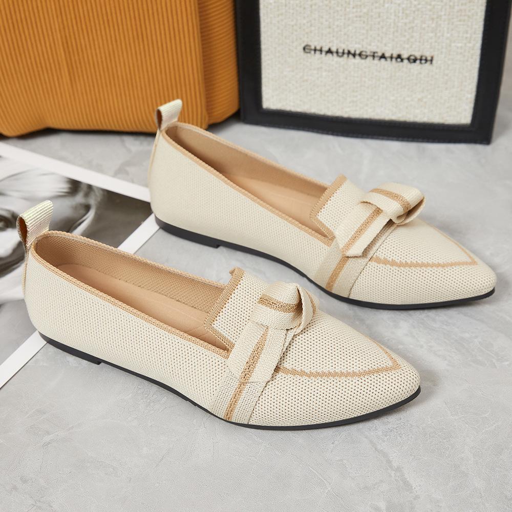 Chaussures pour femmes Été à fond plat Chaussures en tissu à bouche légère Couleur unie Polyvalentes Mode Chaussures décontractées Français Ne fatigue pas les pieds Chaussures simples