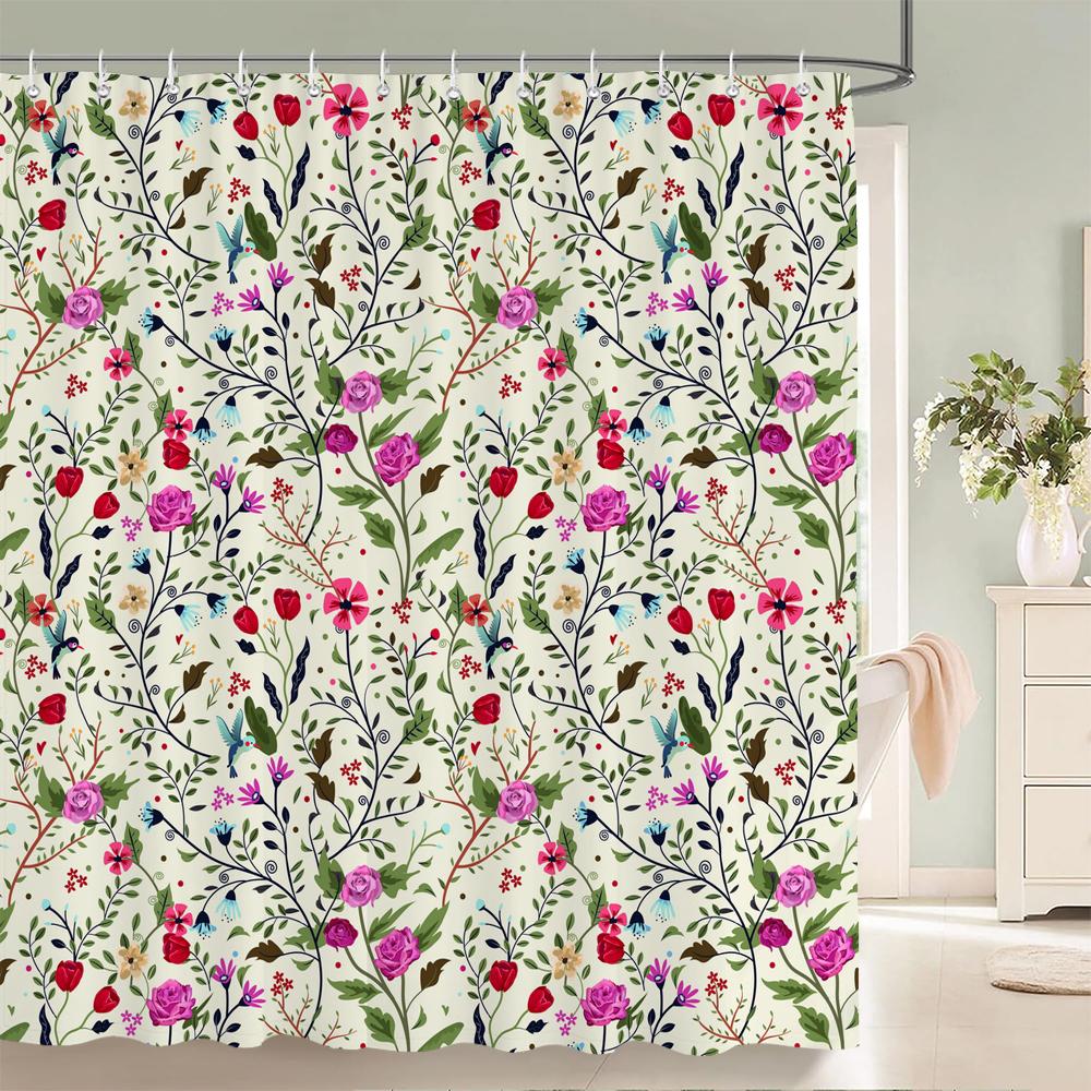 Duschvorhänge im Bohème-Stil Mandala Boho Blumen- und Pflanzendruck Badezimmervorhänge Wasserdichter Polyester Duschvorhang