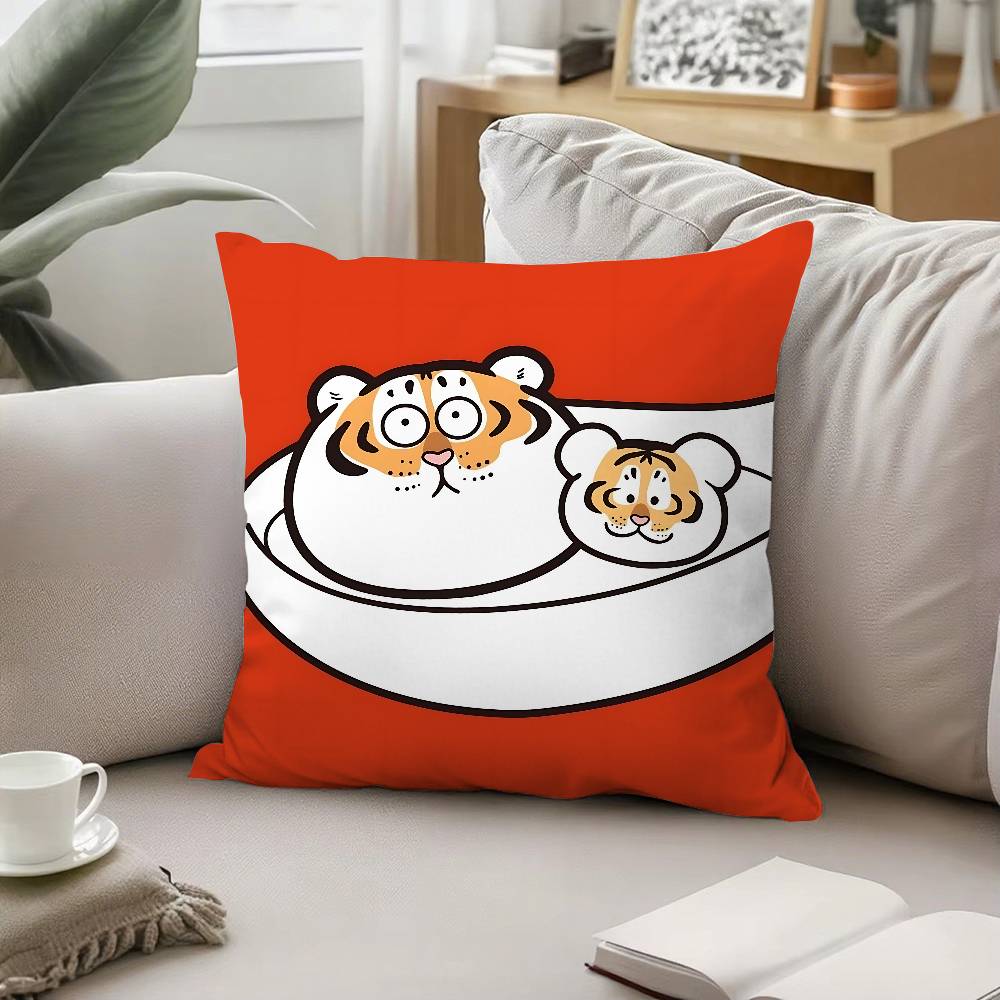 Смешная Милая H-Толстый Тигр-S Наволочка Чехол для Подушки Мягкая Милая Наволочка для Декоративной Подушки для Автомобиля Дивана Наволочка Полиэстер С Молнией 16x16Inch
