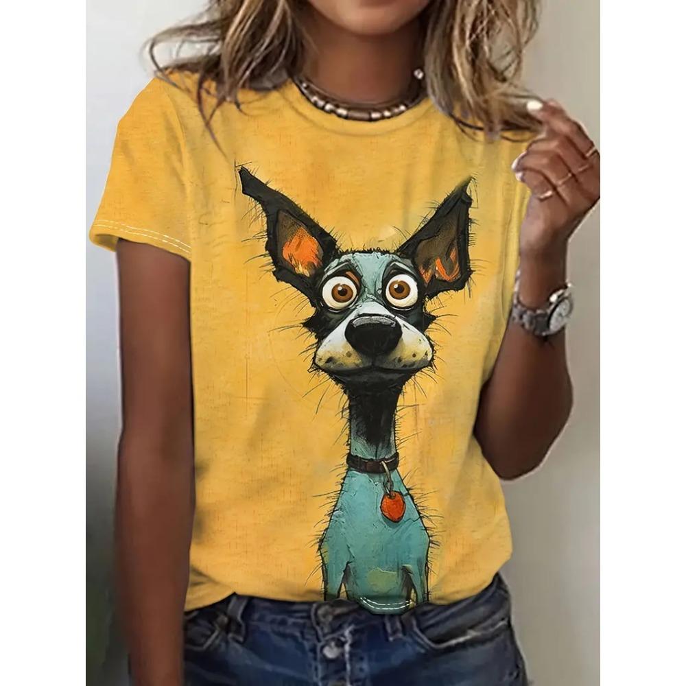 

3D Cartoon Dog Printed T-shirt for Women s Cute Animal Casual Short Sleeves 5XL