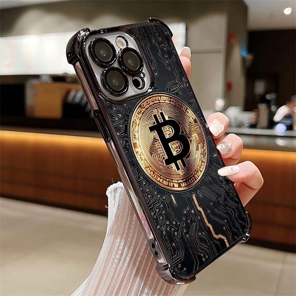 B-Bitcoin Plating Phone Case For iPhone 17 16e 16 15 14 13 12 11 Pro Max X XR XSMax 7 8 Mini Air Plus Anti-Fall Airabag