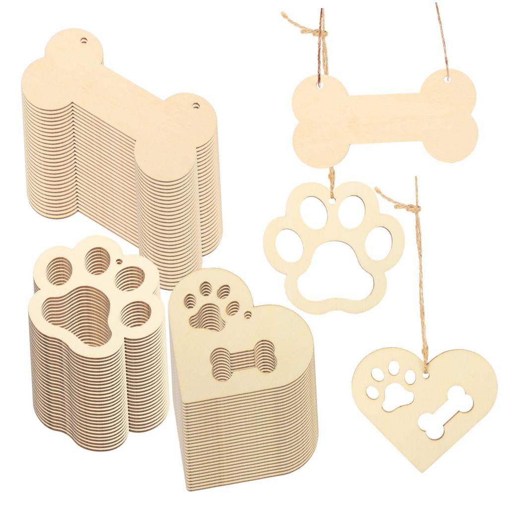 Bone & Paw Print Wooden Ornament Tag for Pet Crafts