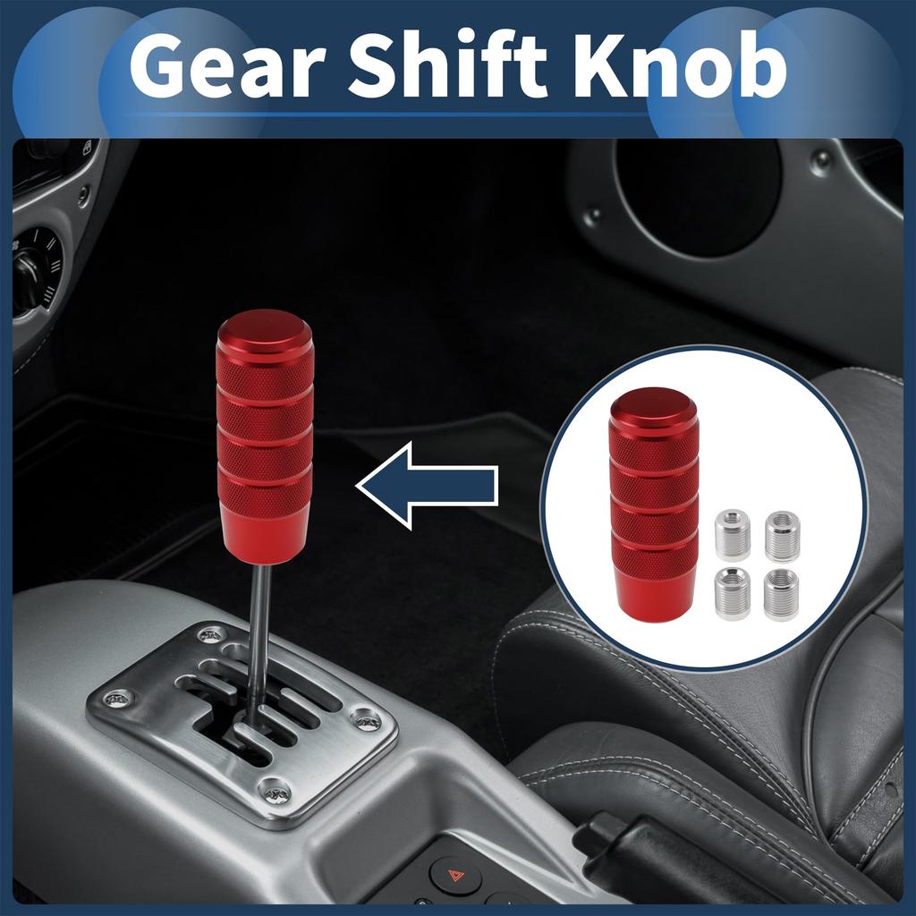 Hihaha 96mm Universal Shift Knob for Gear 1 Set Manual/Automatic Vehicles, Red, Shifter, M8x1.25 & M10x1.25 & M12x1.25 & M10x1.5mm,