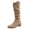 Brown V-mouth Boots Women's 2025 Spring New Thick Heel Suede Tall Knight Boots Popular Western Pile Boots