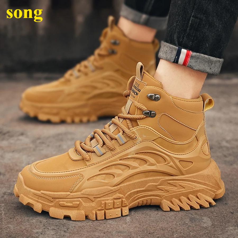 

2025 new Outdoor Waterproof Men Ankle Boots Men Platform Work Safty Shoes for Men Casual Hiking Shoes Breathable Men Sneakers 39 жовтий