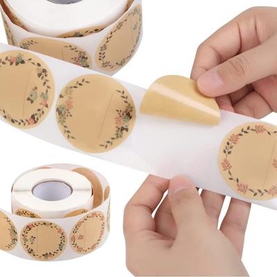 500Pcs/roll Kraft Paper Flowers Thank You Label Sticker for Gift Card Package Party Wrapping Baking Small Business Wedding Decor
