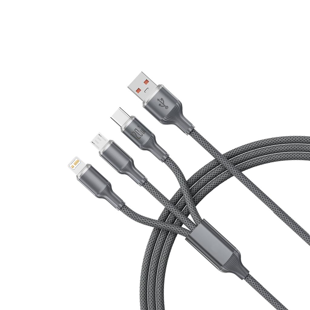 3 In 1 USB Charger Fast Charging Cable Type C Micro LIGHTNING Multi Charger Cable for iPhone Huawei Samsung Nylon Braided Cord