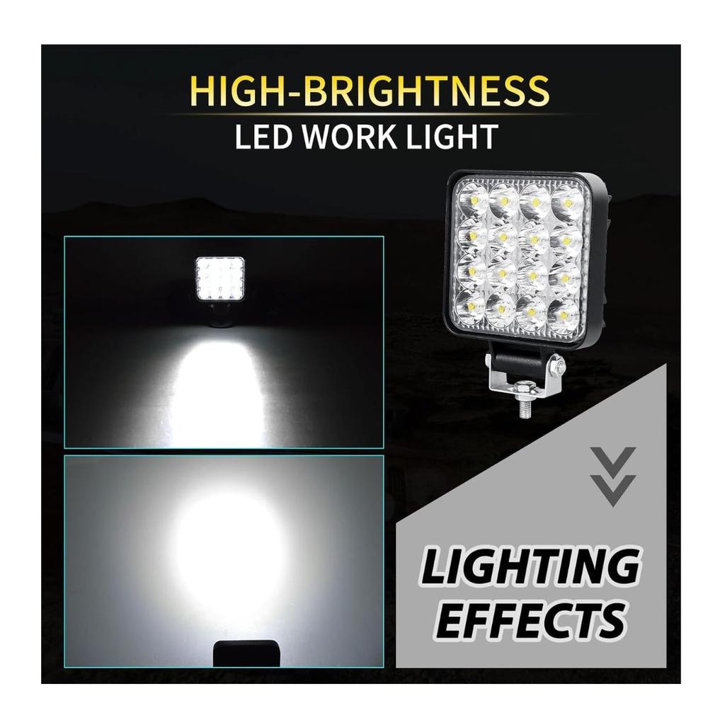 LED Off-Road Lights Square 16-LED Work Lights | 5-in-1 Function | IP67 Waterproof | 12V Aluminium Headlights 2-Pack