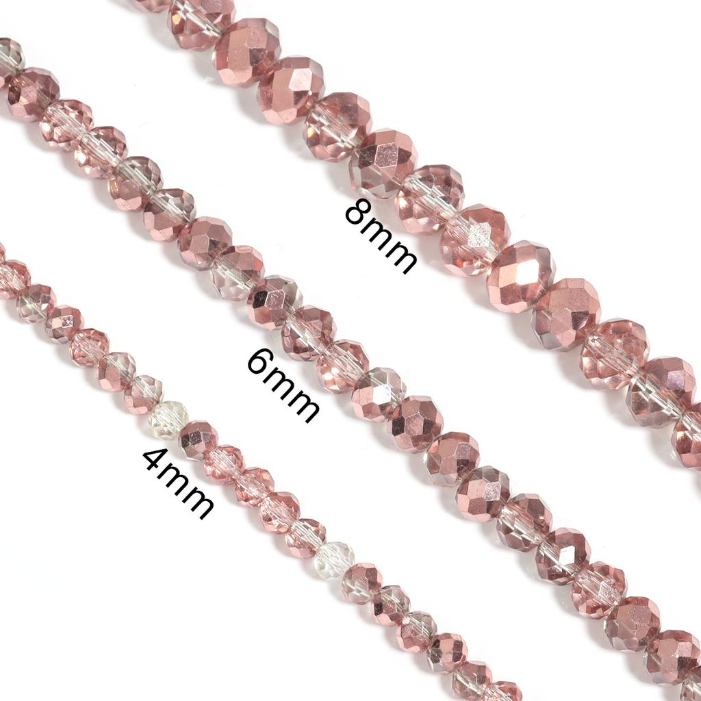 4/6/8mm Faceted Crystal Rondelle Beads Light Red Copper Glass Abacus Loose Spacer Beads for Jewelry Making DIY Bracelet Findings