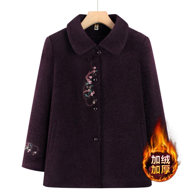 Middle-aged Elderly Winter Woolen Coat Grandma Autumn and Winter Plush Top Elderly Mother Thickened Clothes Fashion