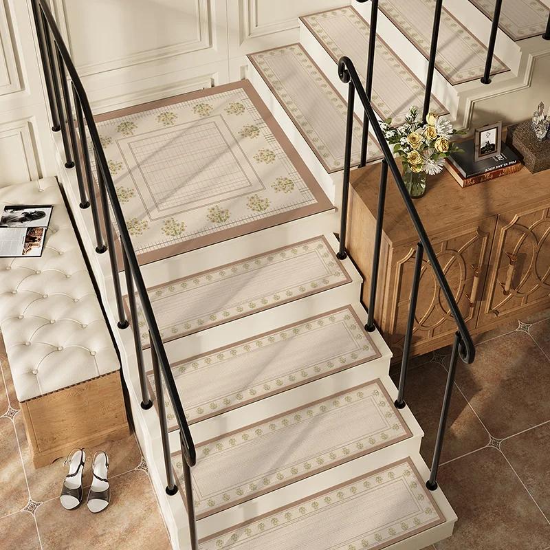 American-style Stair Mat Non-slip Solid Wood Step Mats Household Rotating Carpets Luxury Water-absorbent Leather Carpet 